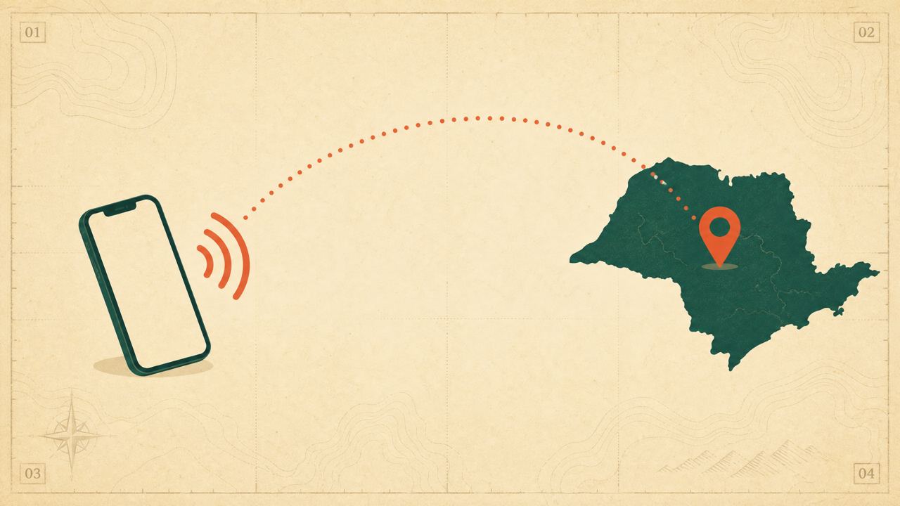 Ilustração editorial de um celular a contactar outro estado.